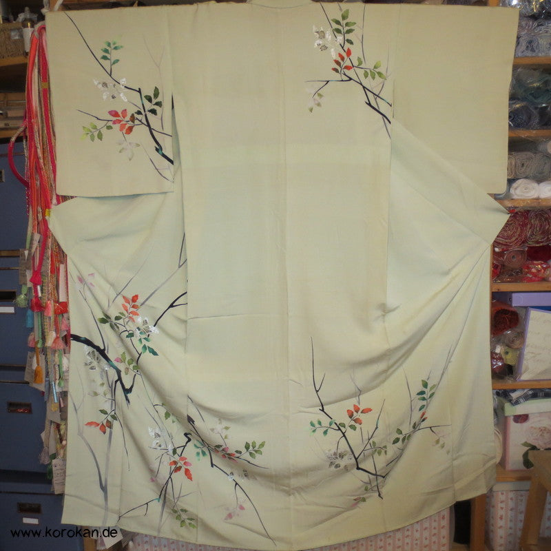 bunt - silberne Ingwerblätter Seidencrepe Homongi Kimono