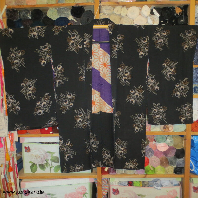 längere Haori Kimono Jacke - Japan Art Deco Muster auf Seidencrepe