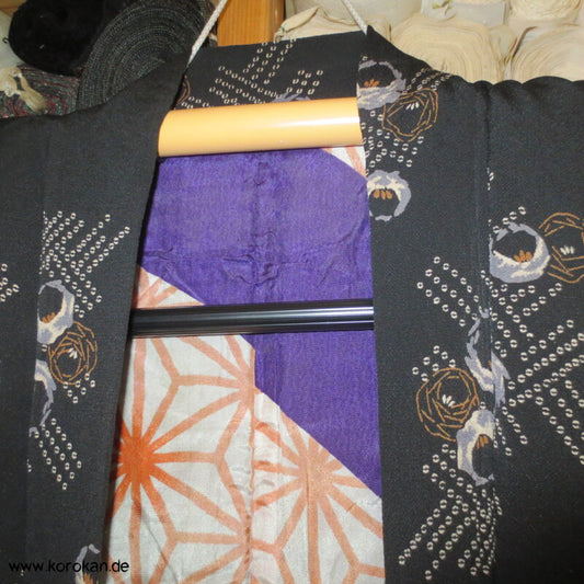 längere Haori Kimono Jacke - Japan Art Deco Muster auf Seidencrepe