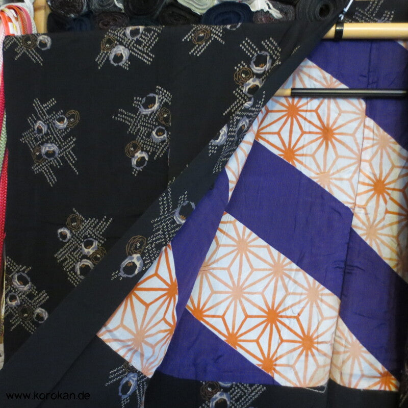 längere Haori Kimono Jacke - Japan Art Deco Muster auf Seidencrepe