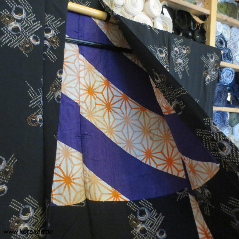 längere Haori Kimono Jacke - Japan Art Deco Muster auf Seidencrepe