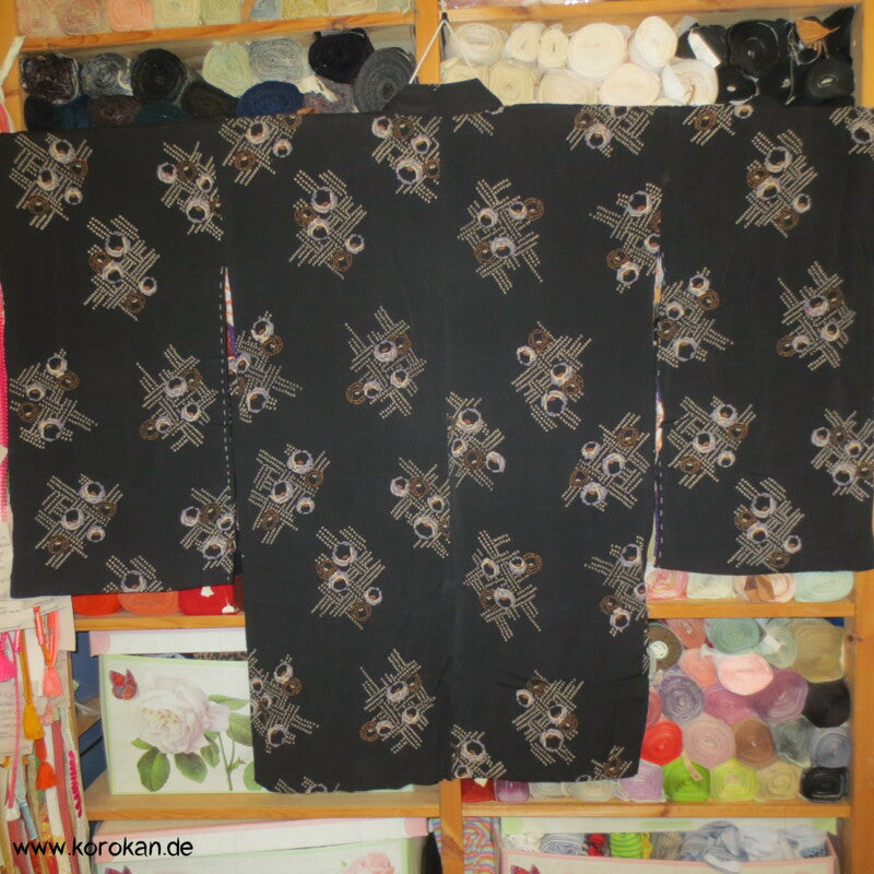 längere Haori Kimono Jacke - Japan Art Deco Muster auf Seidencrepe