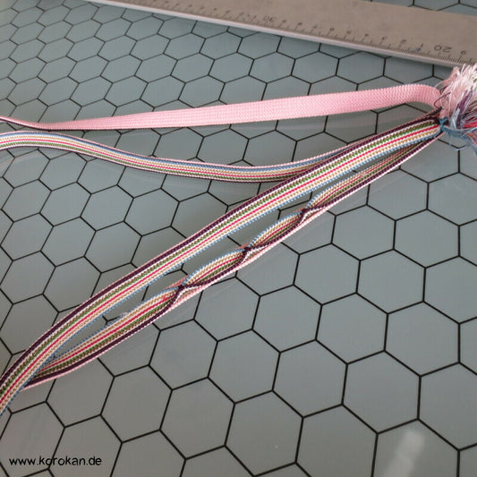 Vintage Obijime, Seide, bunte Streifen auf rosa