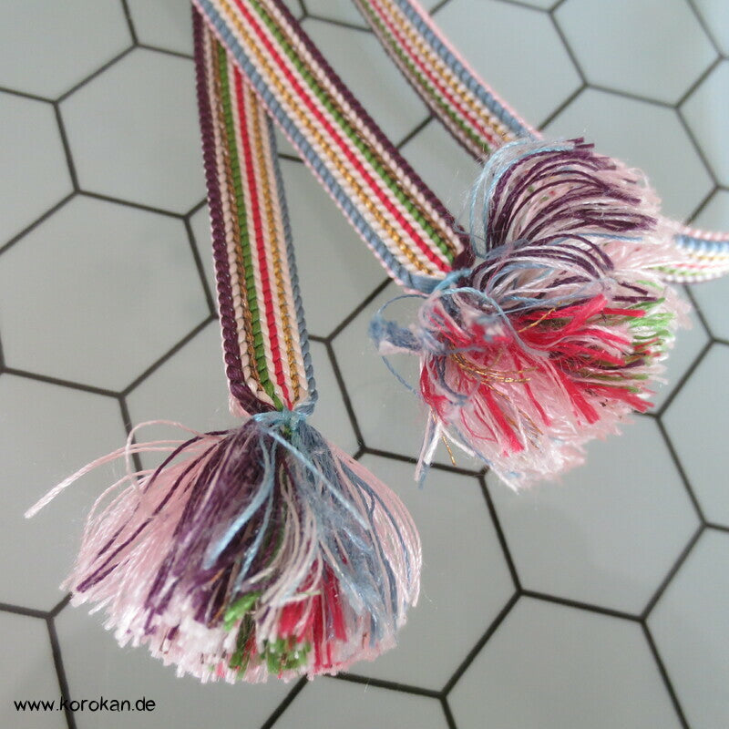 Vintage Obijime, Seide, bunte Streifen auf rosa