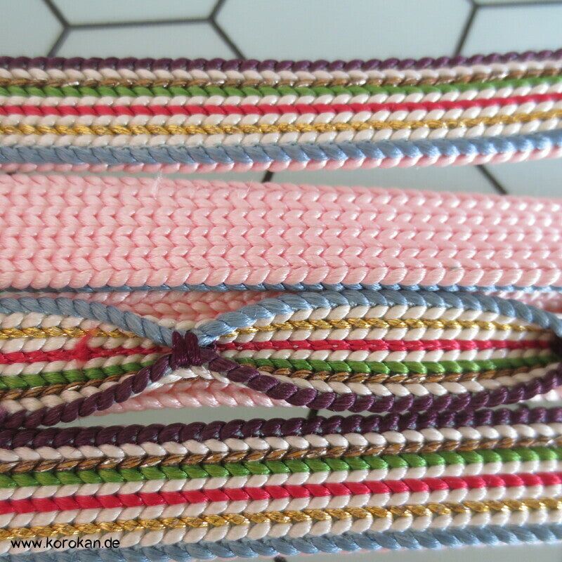 Vintage Obijime, Seide, bunte Streifen auf rosa