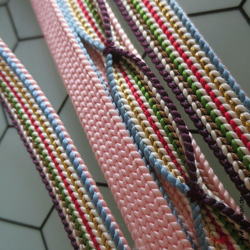 Vintage Obijime, Seide, bunte Streifen auf rosa