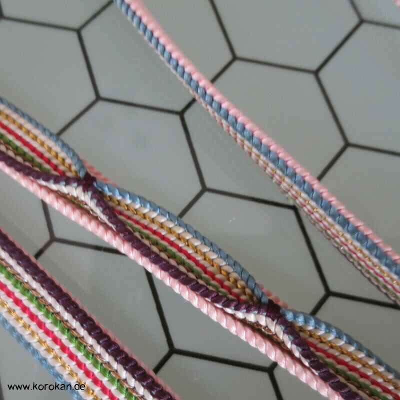 Vintage Obijime, Seide, bunte Streifen auf rosa