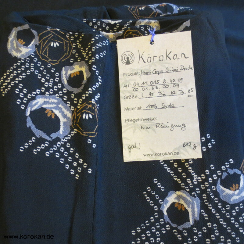 längere Haori Kimono Jacke - Japan Art Deco Muster auf Seidencrepe