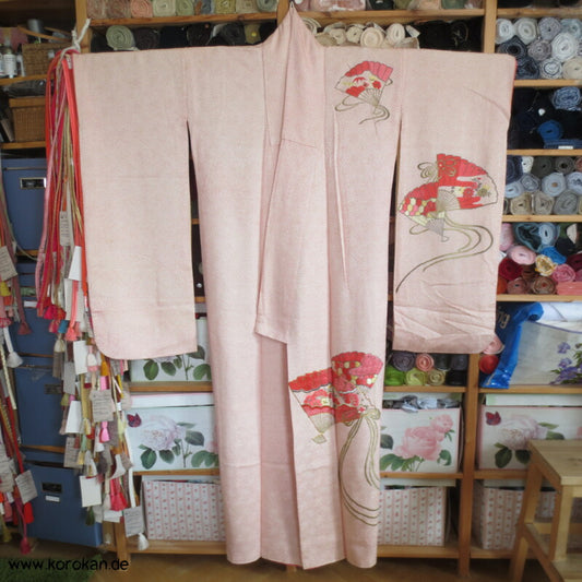 Fächer Stickereien Full Shibori Seidendamast Furisode Kimono