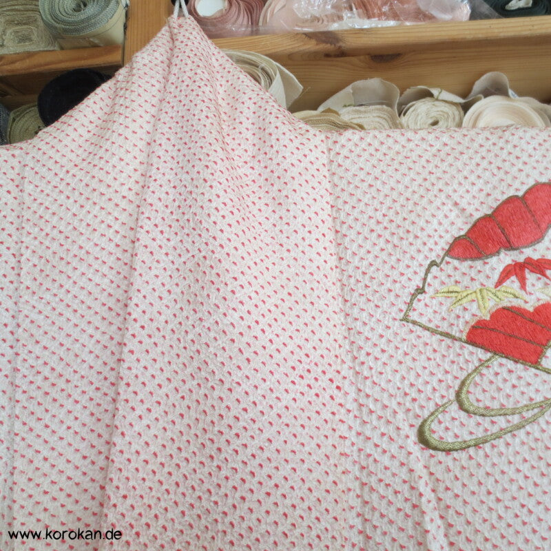 Fächer Stickereien Full Shibori Seidendamast Furisode Kimono