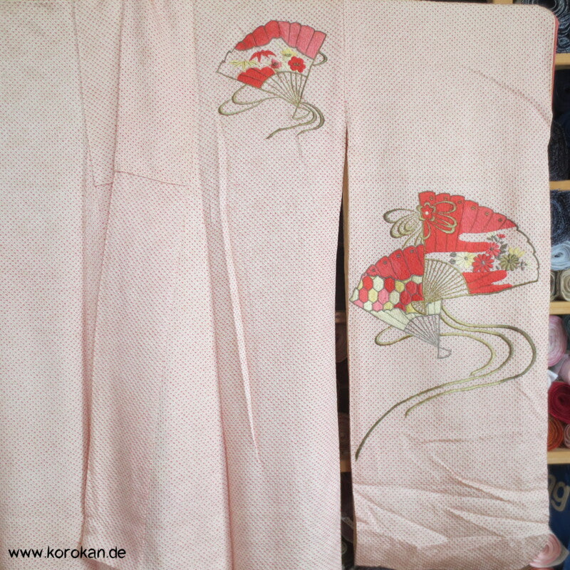Fächer Stickereien Full Shibori Seidendamast Furisode Kimono