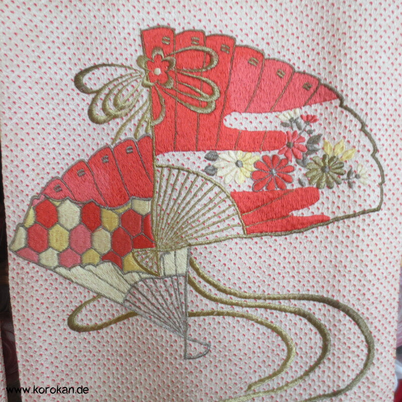 Fächer Stickereien Full Shibori Seidendamast Furisode Kimono