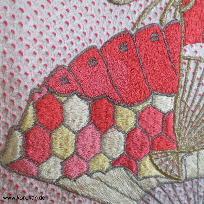 Fächer Stickereien Full Shibori Seidendamast Furisode Kimono