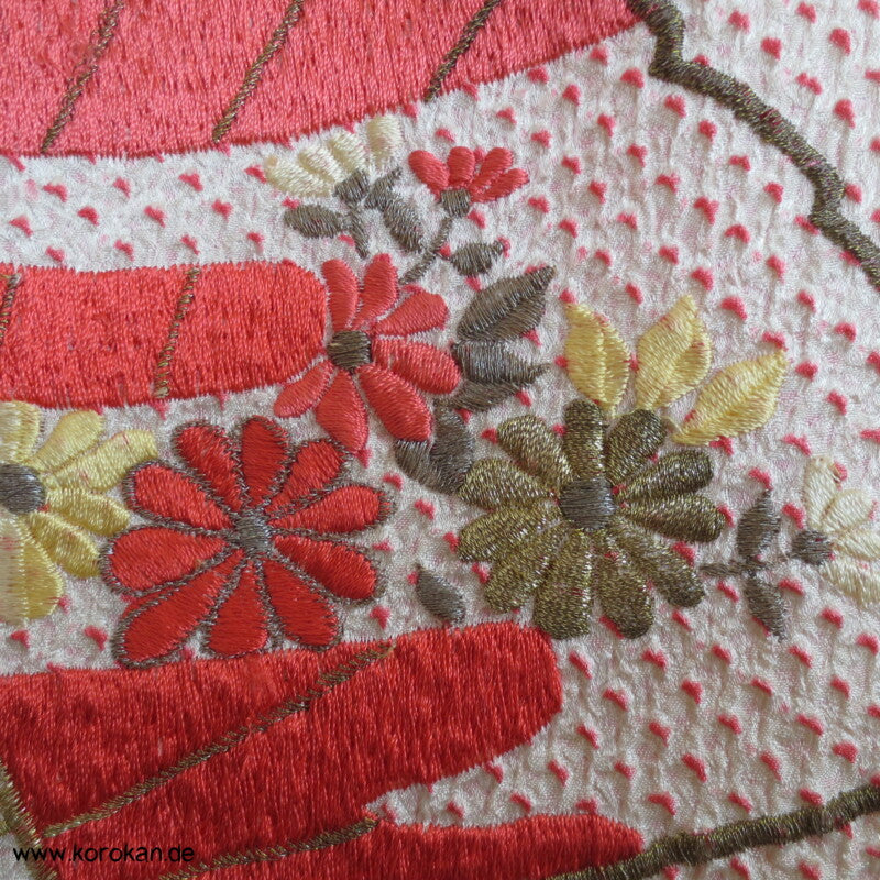Fächer Stickereien Full Shibori Seidendamast Furisode Kimono