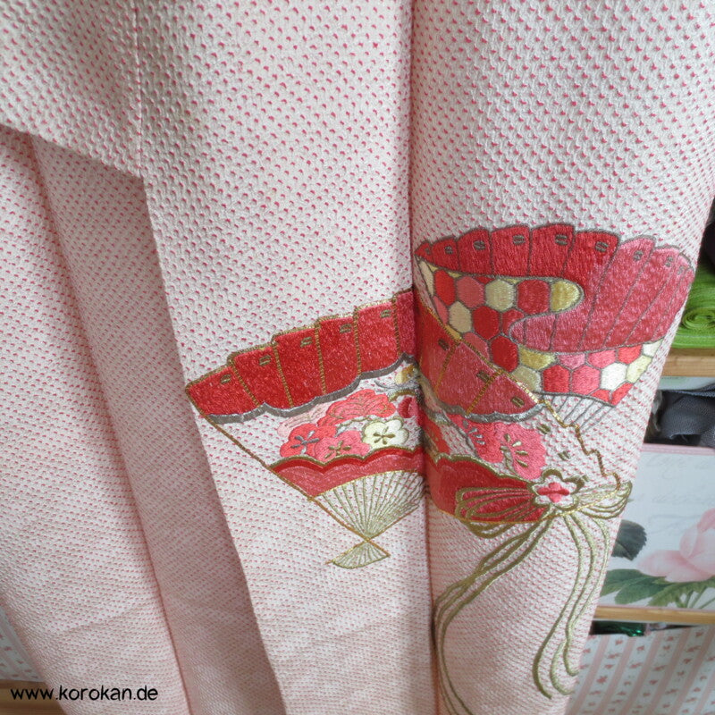 Fächer Stickereien Full Shibori Seidendamast Furisode Kimono
