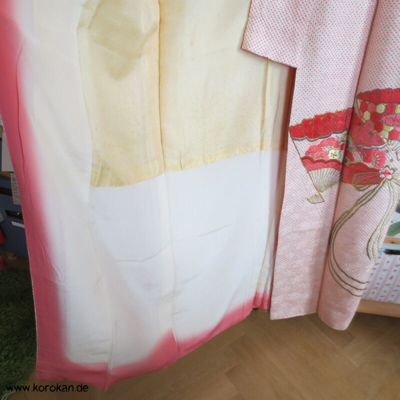 Fächer Stickereien Full Shibori Seidendamast Furisode Kimono