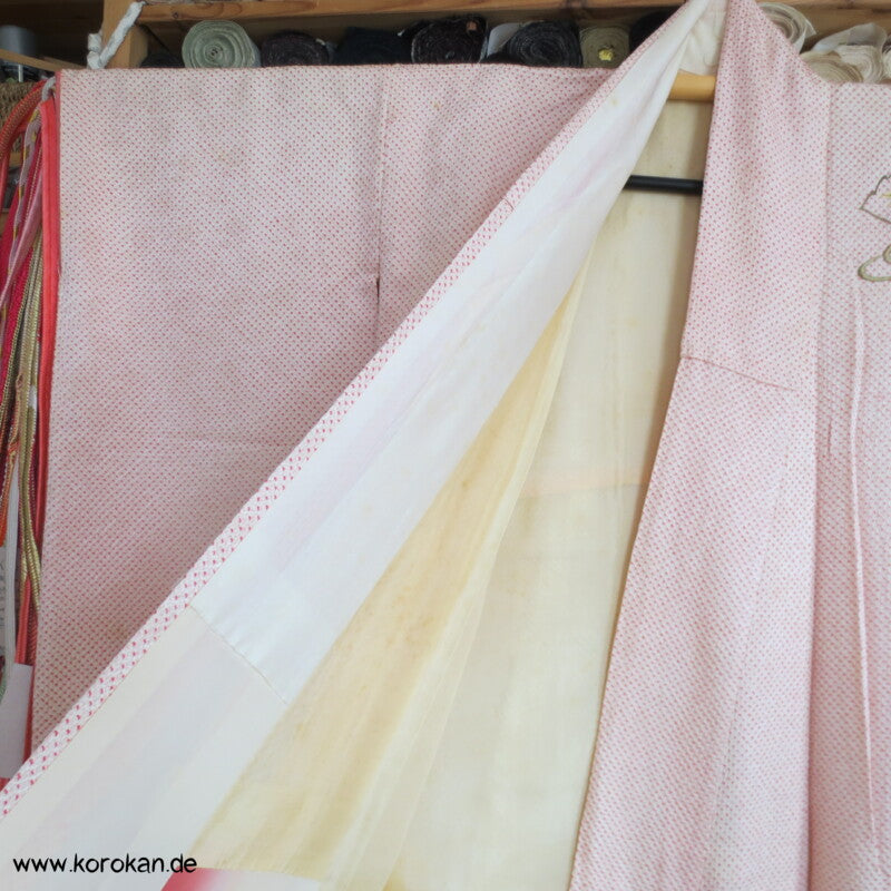 Fächer Stickereien Full Shibori Seidendamast Furisode Kimono