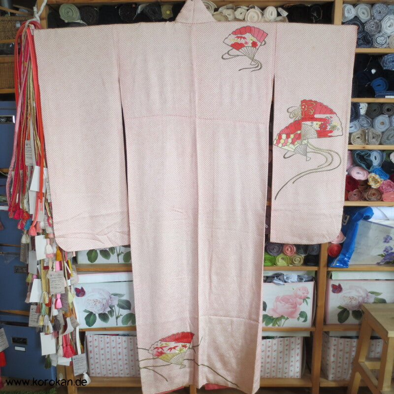 Fächer Stickereien Full Shibori Seidendamast Furisode Kimono