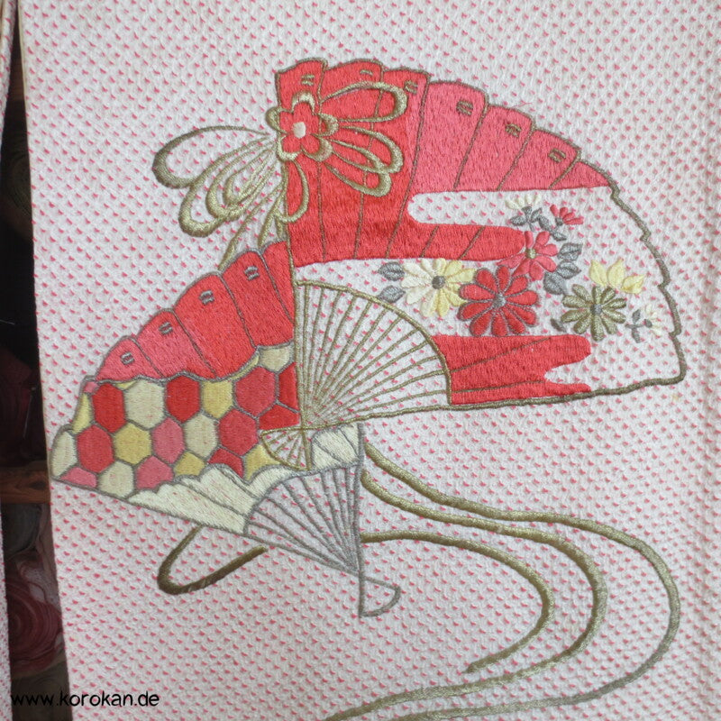 Fächer Stickereien Full Shibori Seidendamast Furisode Kimono