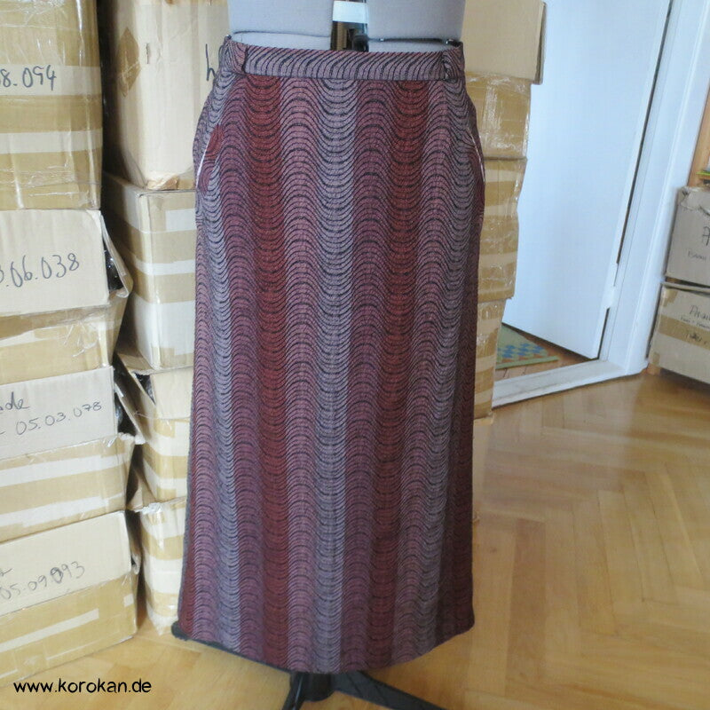 Bleistiftrock mit Diorfalte und Leistentaschen aus aufgetrenntem Kimono Wollmaterial, Gr. M, Unikat