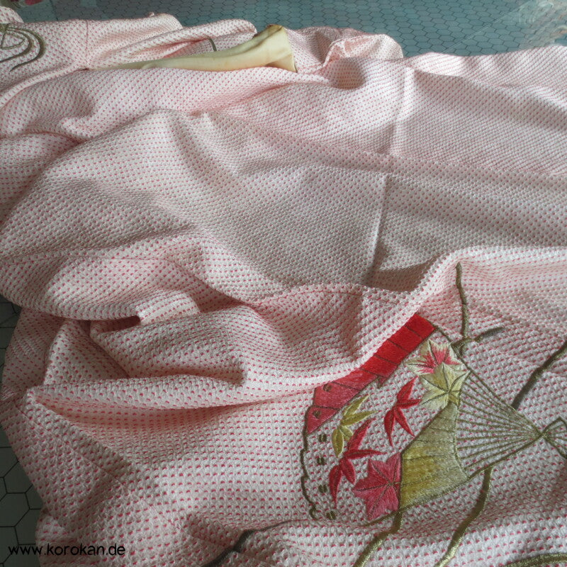 Fächer Stickereien Full Shibori Seidendamast Furisode Kimono