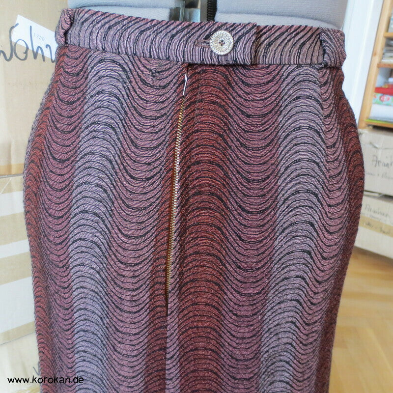 Bleistiftrock mit Diorfalte und Leistentaschen aus aufgetrenntem Kimono Wollmaterial, Gr. M, Unikat
