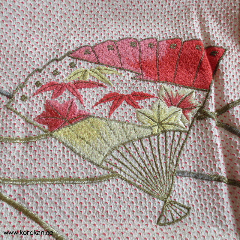 Fächer Stickereien Full Shibori Seidendamast Furisode Kimono