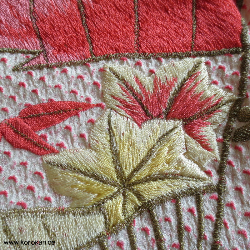 Fächer Stickereien Full Shibori Seidendamast Furisode Kimono