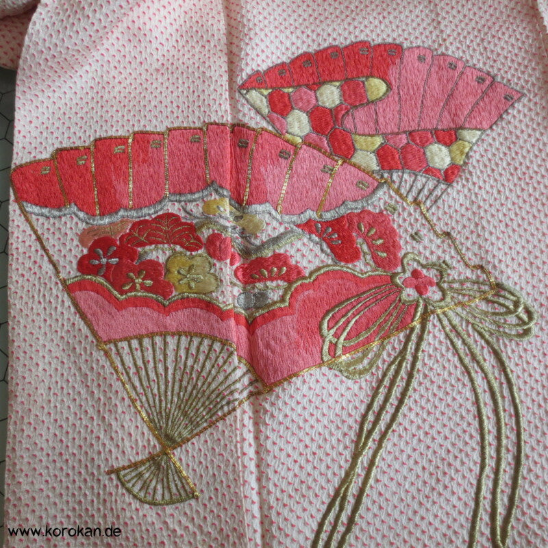Fächer Stickereien Full Shibori Seidendamast Furisode Kimono