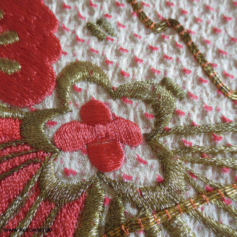 Fächer Stickereien Full Shibori Seidendamast Furisode Kimono