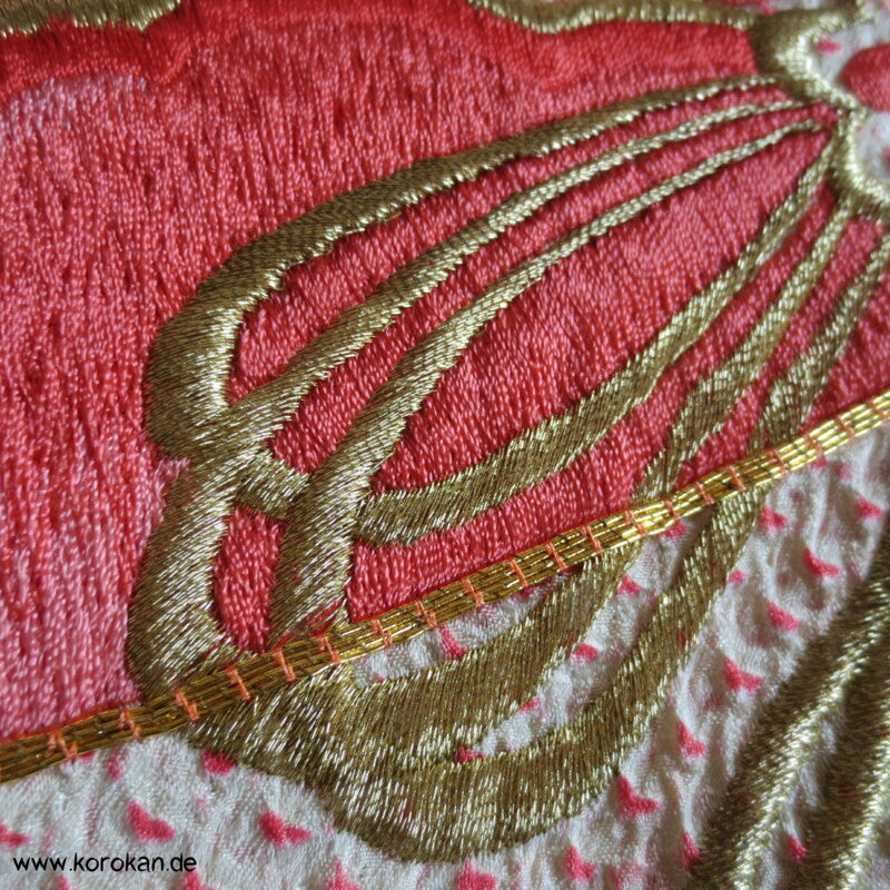 Fächer Stickereien Full Shibori Seidendamast Furisode Kimono