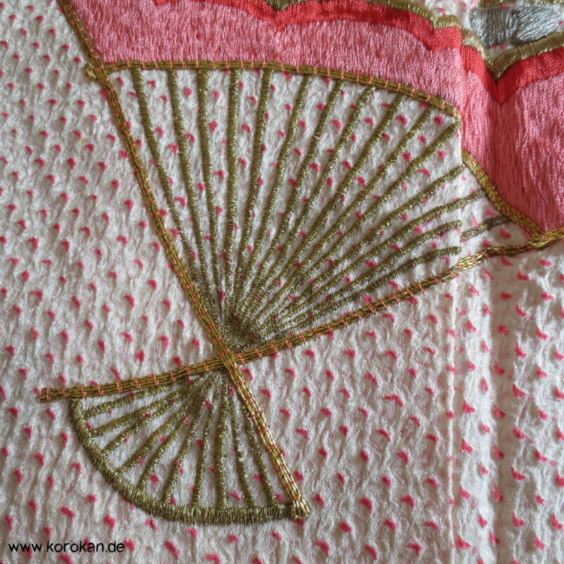 Fächer Stickereien Full Shibori Seidendamast Furisode Kimono