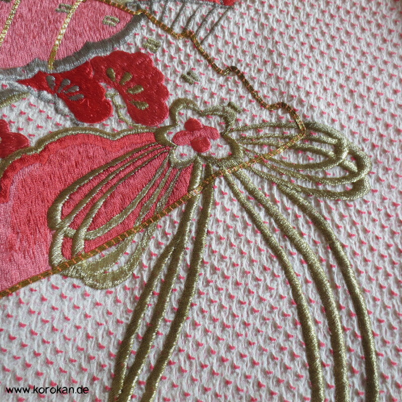 Fächer Stickereien Full Shibori Seidendamast Furisode Kimono