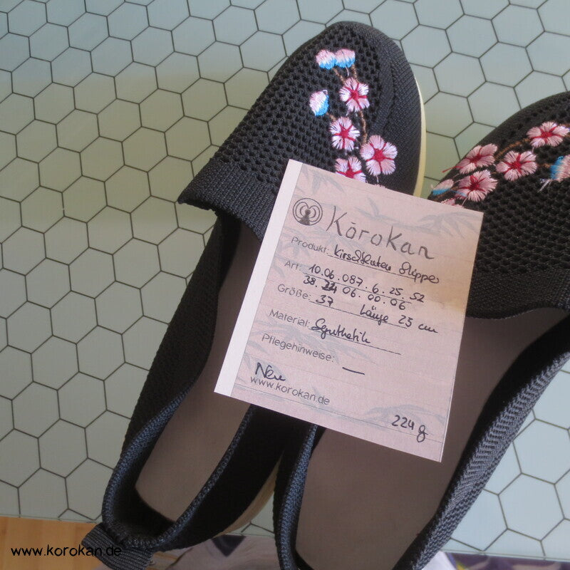 Kirschblütenstickerei Slip On Schuhe, gestrickt, Gummisohle, Gr. 37