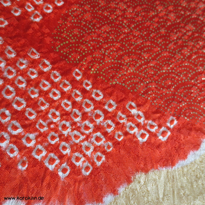 Shibori, Bambus, Wolken und Stickerei Homongi Seidendamast Kimono