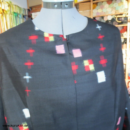 Karo Kasuri Meisen Kimono Seide Upcycling Bluse / Überwurf