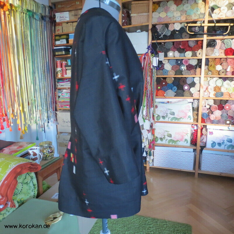 Karo Kasuri Meisen Seide Upcycling Bluse / Überwurf