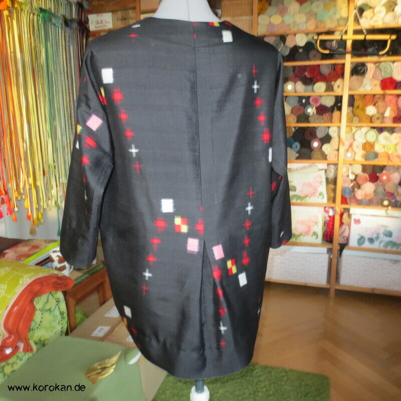 Karo Kasuri Meisen Seide Upcycling Bluse / Überwurf