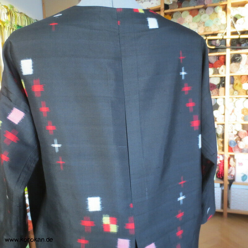 Karo Kasuri Meisen Seide Upcycling Bluse / Überwurf