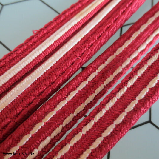 dunkelrot mit weißen Streifen Obijime, Seide