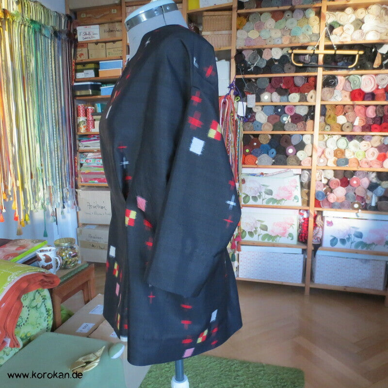 Karo Kasuri Meisen Seide Upcycling Bluse / Überwurf