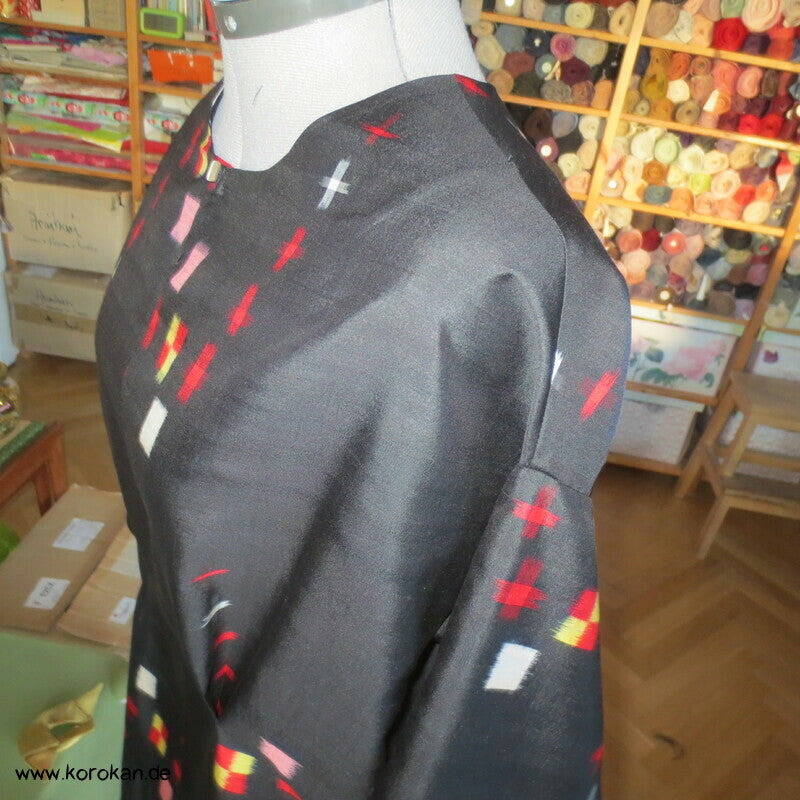 Karo Kasuri Meisen Seide Upcycling Bluse / Überwurf