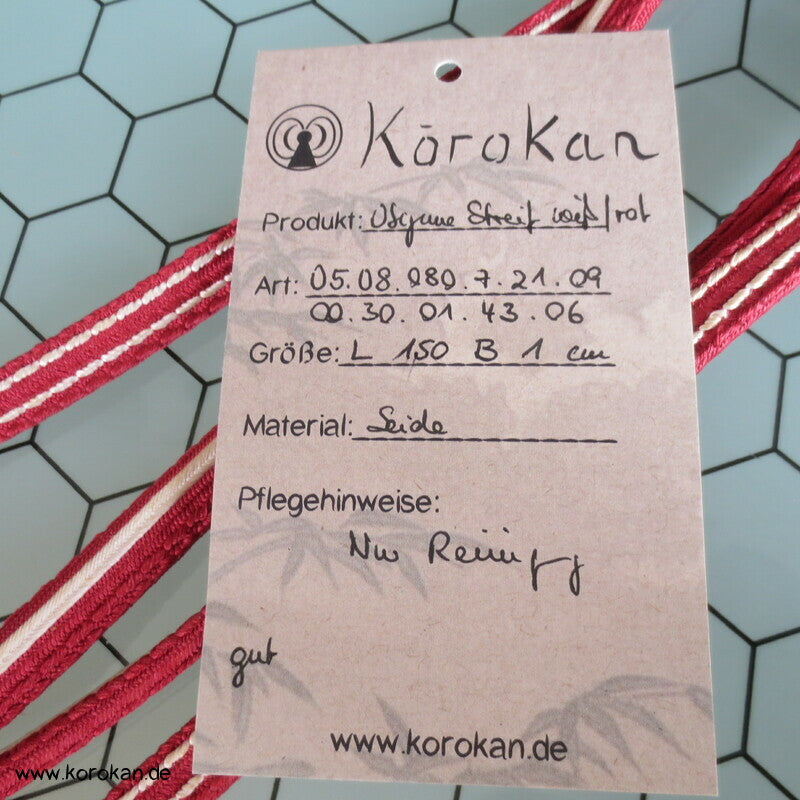 dunkelrot mit weißen Streifen Obijime, Seide