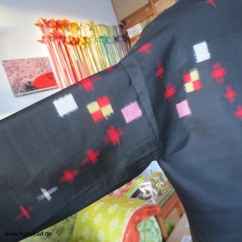 Karo Kasuri Meisen Seide Upcycling Bluse / Überwurf