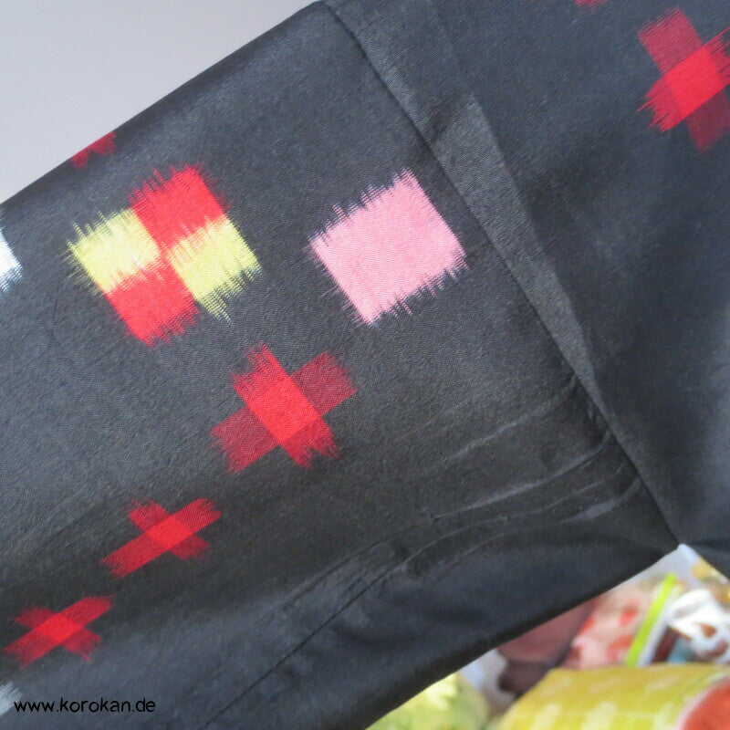 Karo Kasuri Meisen Seide Upcycling Bluse / Überwurf