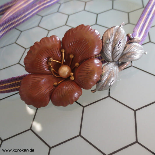 Obidome - japanisch geschmiedetes Shakudo Metall, Kupfer, Platin - Silber, mit Band