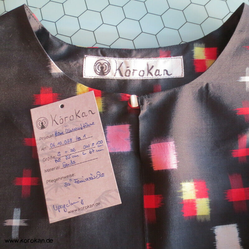 Karo Kasuri Meisen Seide Upcycling Bluse / Überwurf
