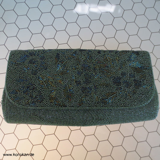 japanische grünschillernde perlenbestickte Clutch Abend Tasche