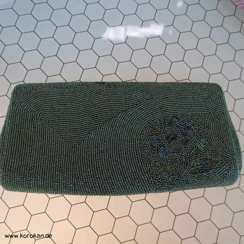 japanische grünschillernde perlenbestickte Clutch Abend Tasche