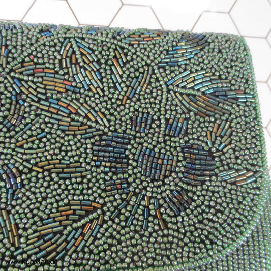 japanische grünschillernde perlenbestickte Clutch Abend Tasche